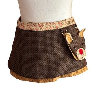 Moshiki Hot Cookie Reversible Wrap Mini Skirt Houndstooth Bear Pouch Snap